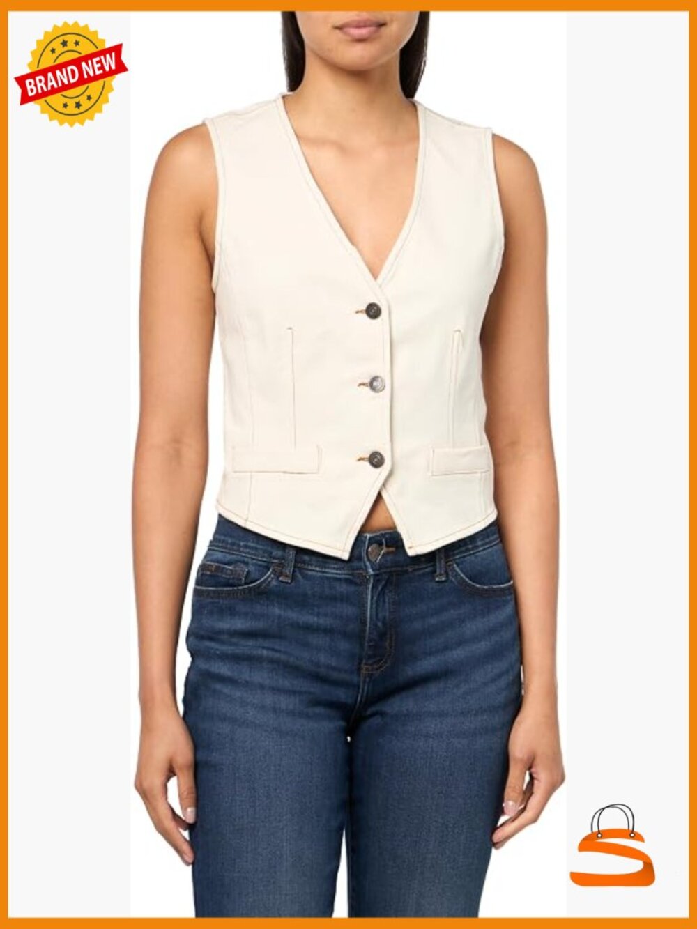 Cotton Sleeveless V-Neck Button Vest - XS